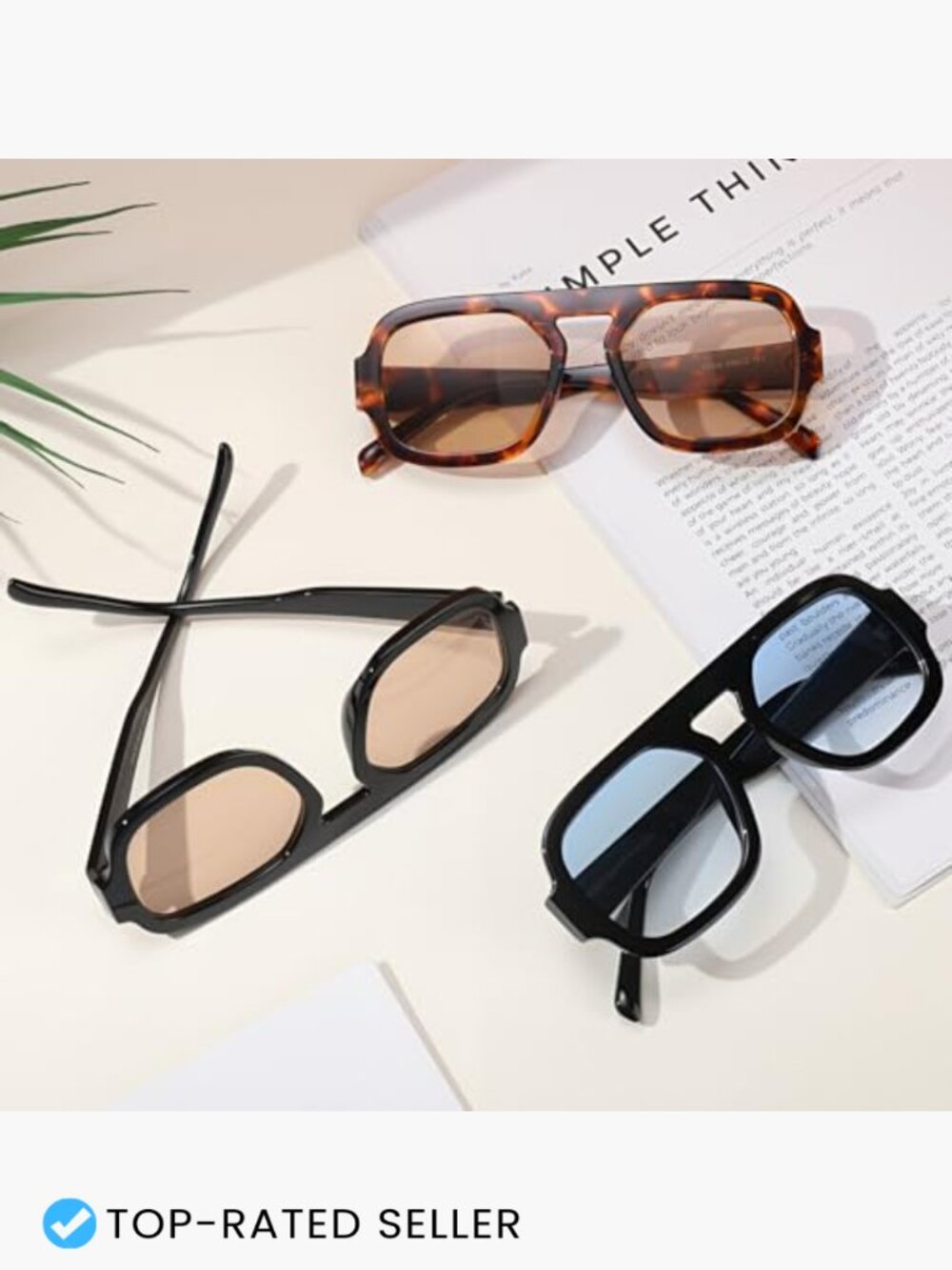Retro Square Aviator Sunglasses Set of 3 Oversized Y2K Shades Unisex Trendy - Picture 2 of 7